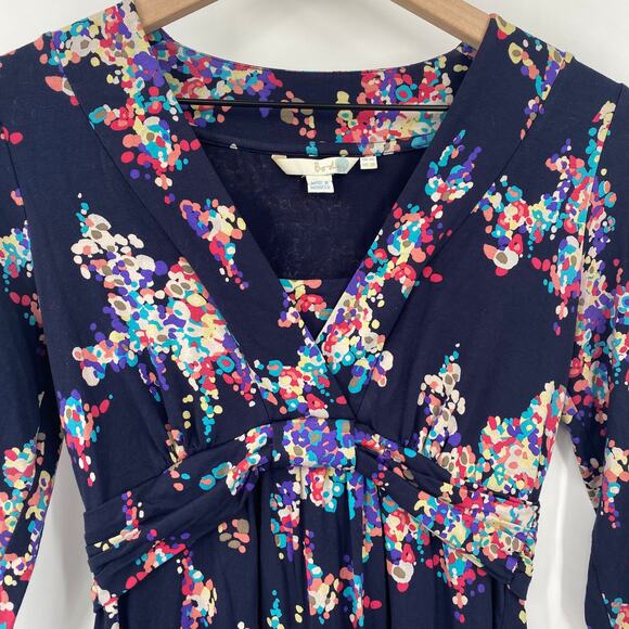 Boden Mini Dress Tunic Empire Waist V Neck Colorful Abstract Floral Print Blue 6 - Picture 3 of 7